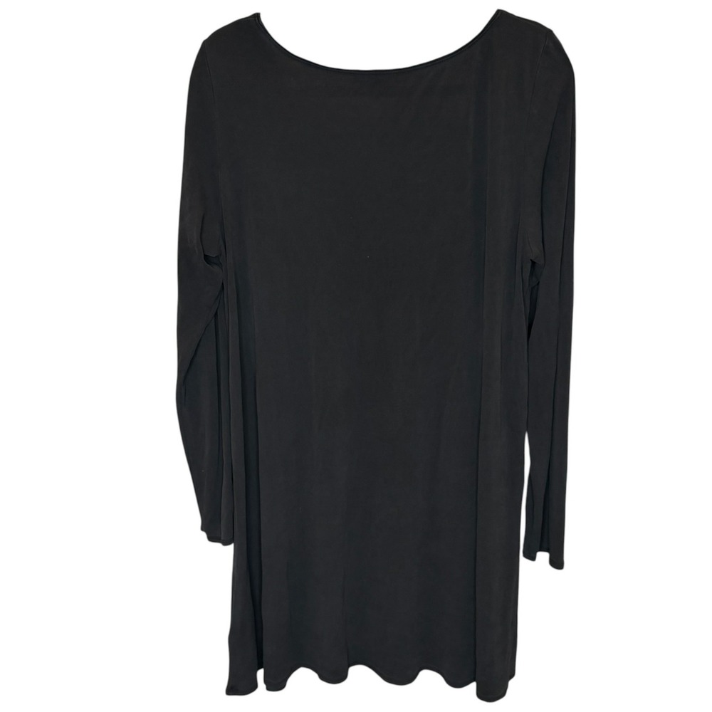 Eileen Fisher Tunic Top Women Black 100% Silk Jersey Long Sleeve Minimalist XL